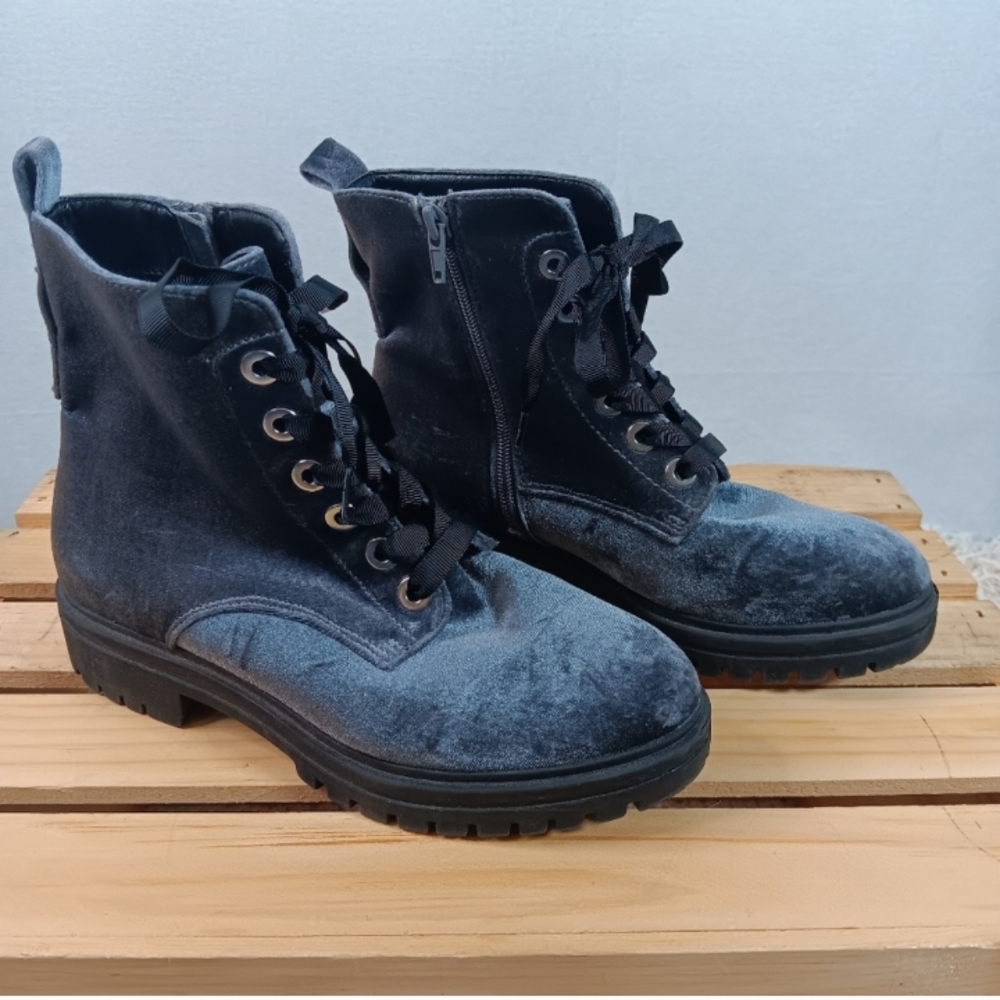 Mossimo Supply Co. Smoke Velvet Lace-Up Whimsigoth Combat Boots, Size 6